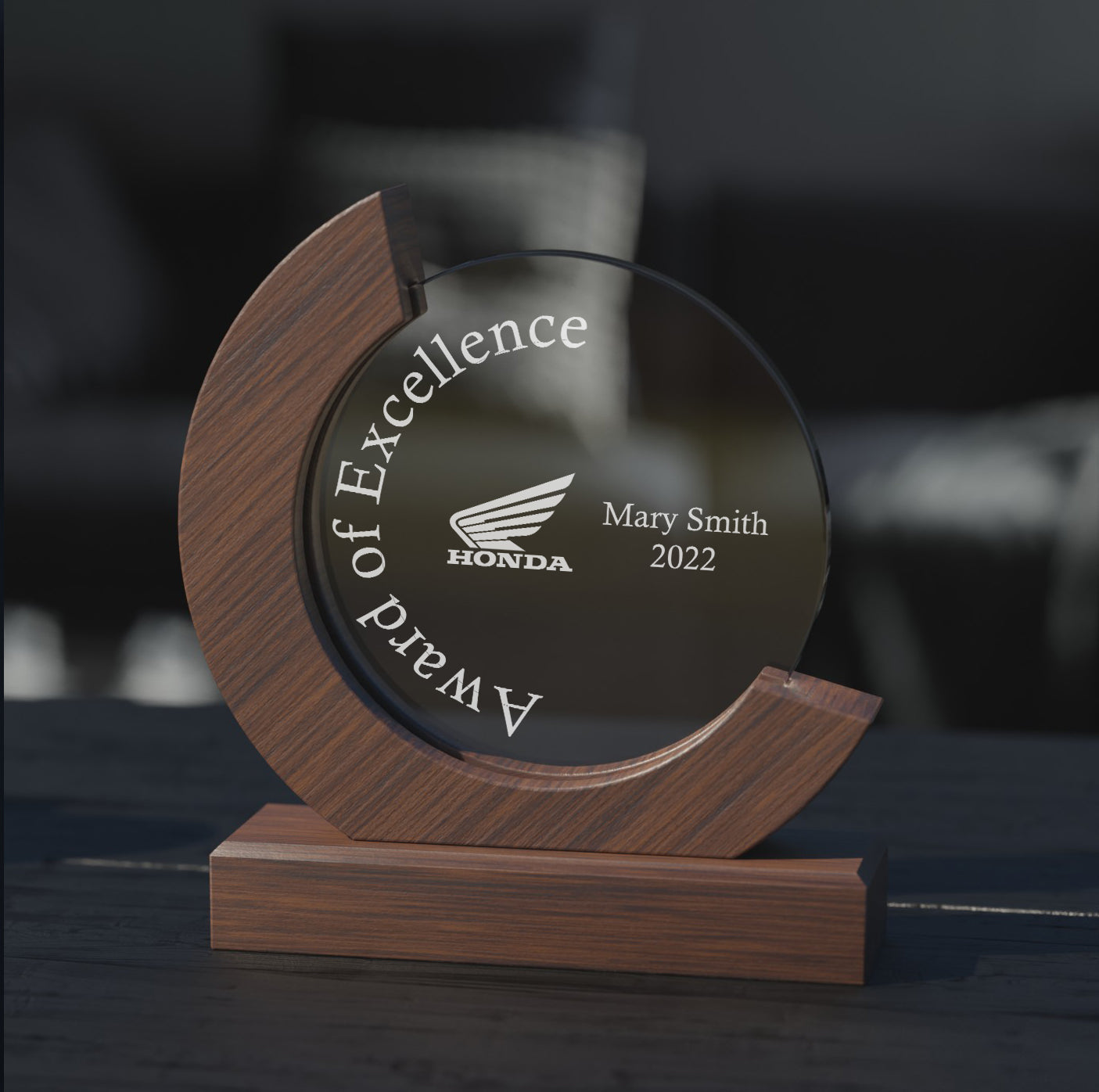 Glass & Wood Plaque Walnut