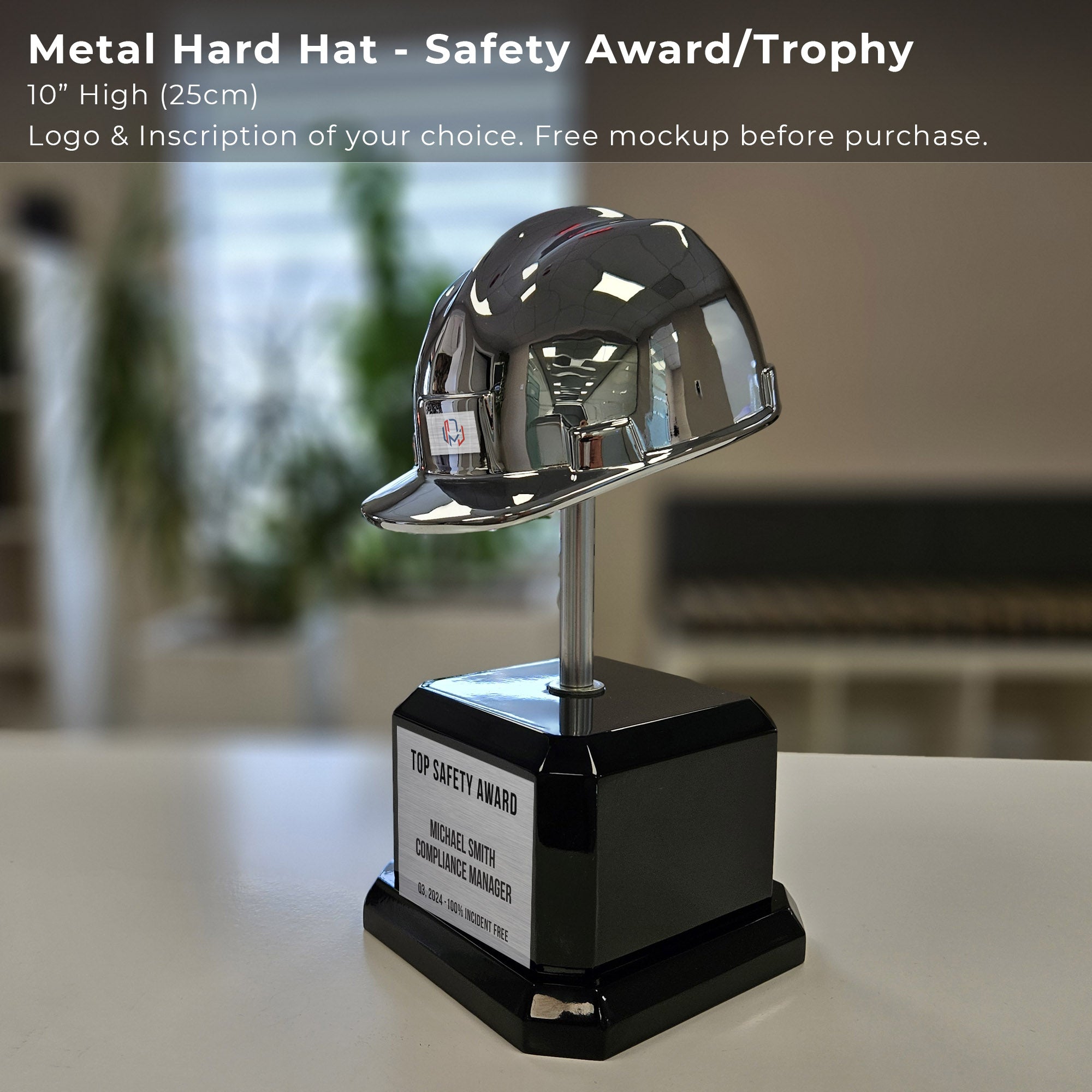 Custom Silver Electroplated Hard Hat Award – Perfect for Employee and Safety Recognition