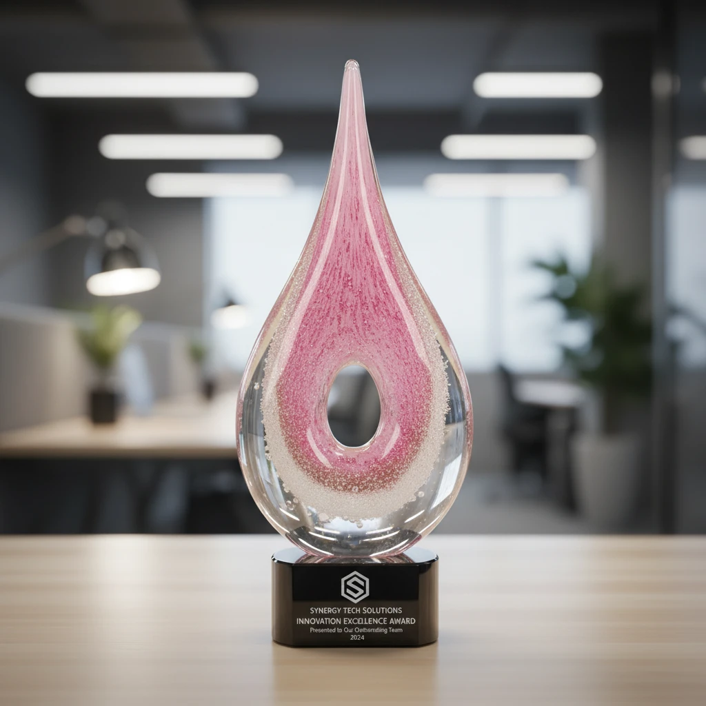 Pink Round Window Raindrop Art Glass | FireTrophy
